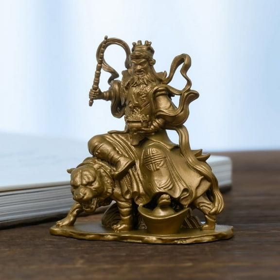 Handcrafted Zhao Gongming Statue Vintage Brass 2.76in Wealth & Success Unique Gift for Home Office Desk
