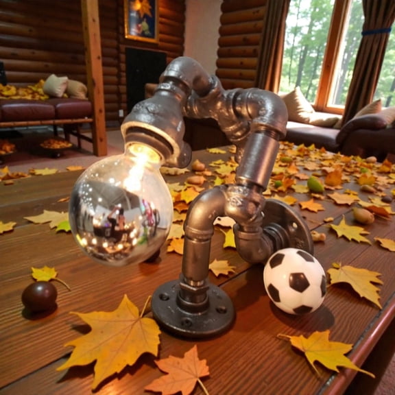 Handcrafted industrial pipe Soccer man desk lamp