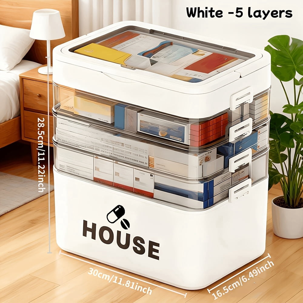 Handcrafted sewing supplies storage box, 2, 3, 5-layer large-capacity multi-layer classification transparent storage box, convenient storage box with carrying handle and lid