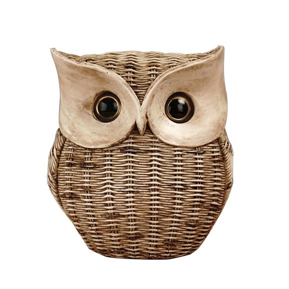 Handcrafteds Synthetic Rattan Owl Figurine for Bookshelves or Desktop Display