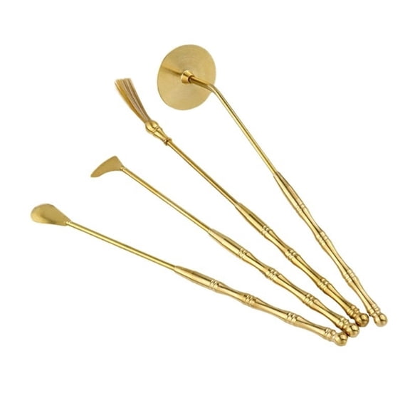 Handcrafts Incenses DIY Tool Kits 4Pcs Brass Equipment Set with Spoon Shovel Ashes Press Brush Meditations Accessories