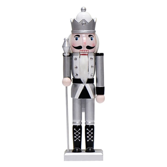 Handcrafts Silver Nutcrackers King Figure Toy 36cm Festival Christmas Holiday Puppet Collectible Ornament Decors
