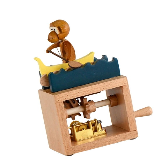 Handcrafts Wood Music Box with Detailed Carvings and Soothings Tune Hand Cranked Musical Ornament for Desktop Decoration