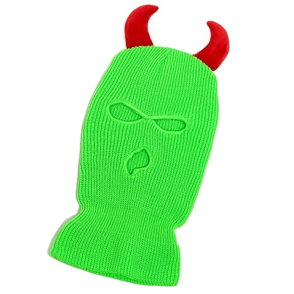 Handcrochet Balaklava Hat Adult Novelty Devil Horn Brimless Hat Women Hooded HatUnisex Outdoor Sport Headgear