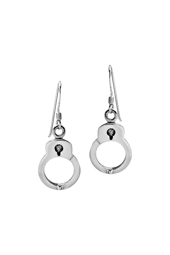 Handcuff Charm Dangle Drop Earrings in 925 Sterling Silver | Punk Gothic Style for Women | Simple Sterling Silver Jewelry Gift