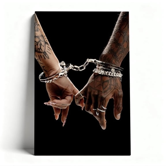 Handcuffs & Silver Jewelry Canvas Wall Art, Edgy Modern Decor, Bold Contemporary Artwork for Urban Spaces, Ready to Hang