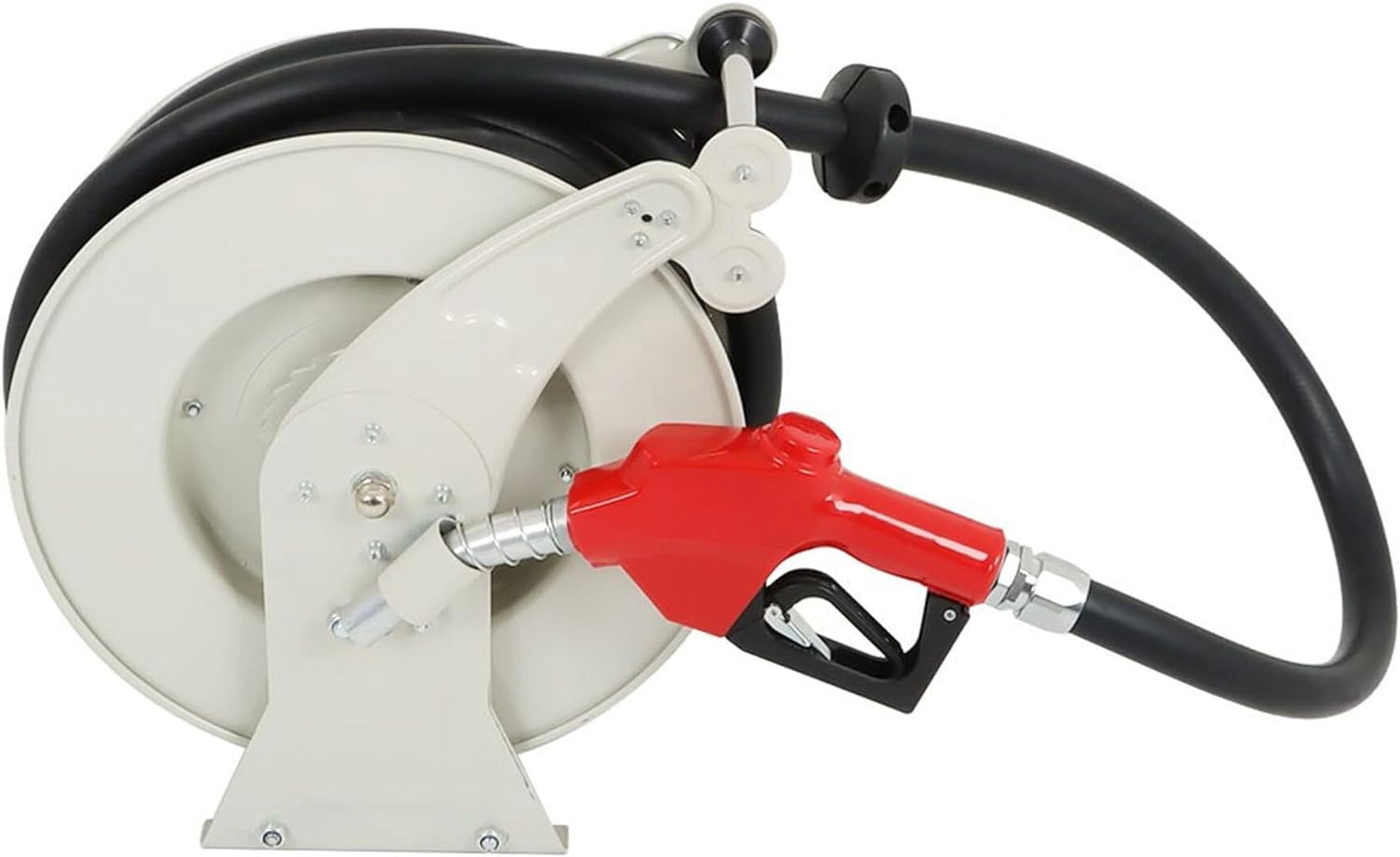 Handdo Fuel Hose Reel 3/4 Inch x 50 Feet Hose Reel Steel Structure Base Rubber Hose with Fuel Nozzle Hose Reel