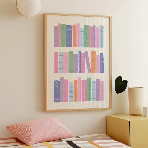 Handdrawn Books Whimsical Reading Nook Decor Wall Art Unframed Paper Print
