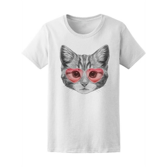 Handdrawn Cat In Love Sunglasses T-Shirt Women -Image by Shutterstock, Female XX-Large