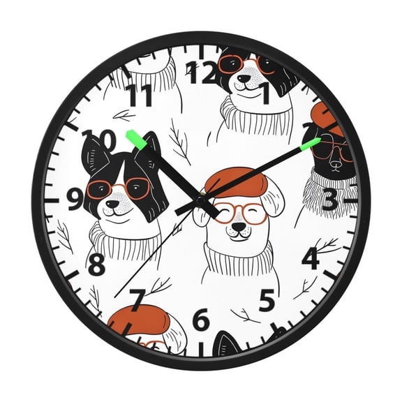 Handdrawn Dog Pattern Wall Clock 12 Inch Voice Activated Night Light Silent Non Ticking