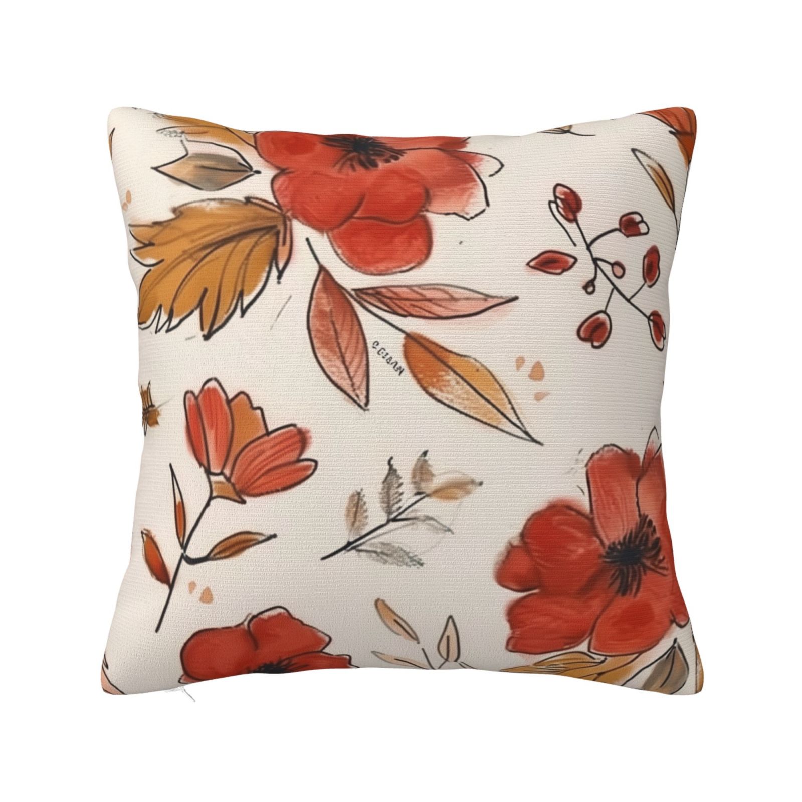 Handdrawn Red Floral with Pillow cover decoration pillowcase standard
