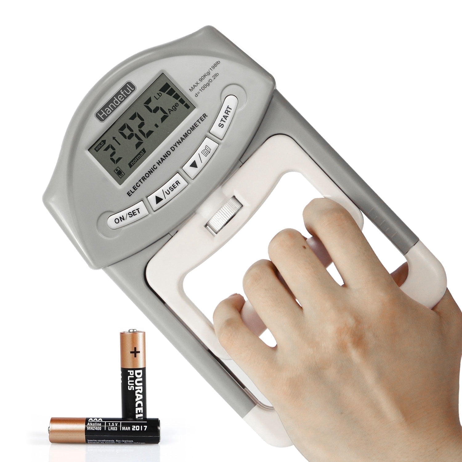 Handeful Digital Hand Dynamometer Grip Strength Tester Measurement Meter 198Lbs Gray