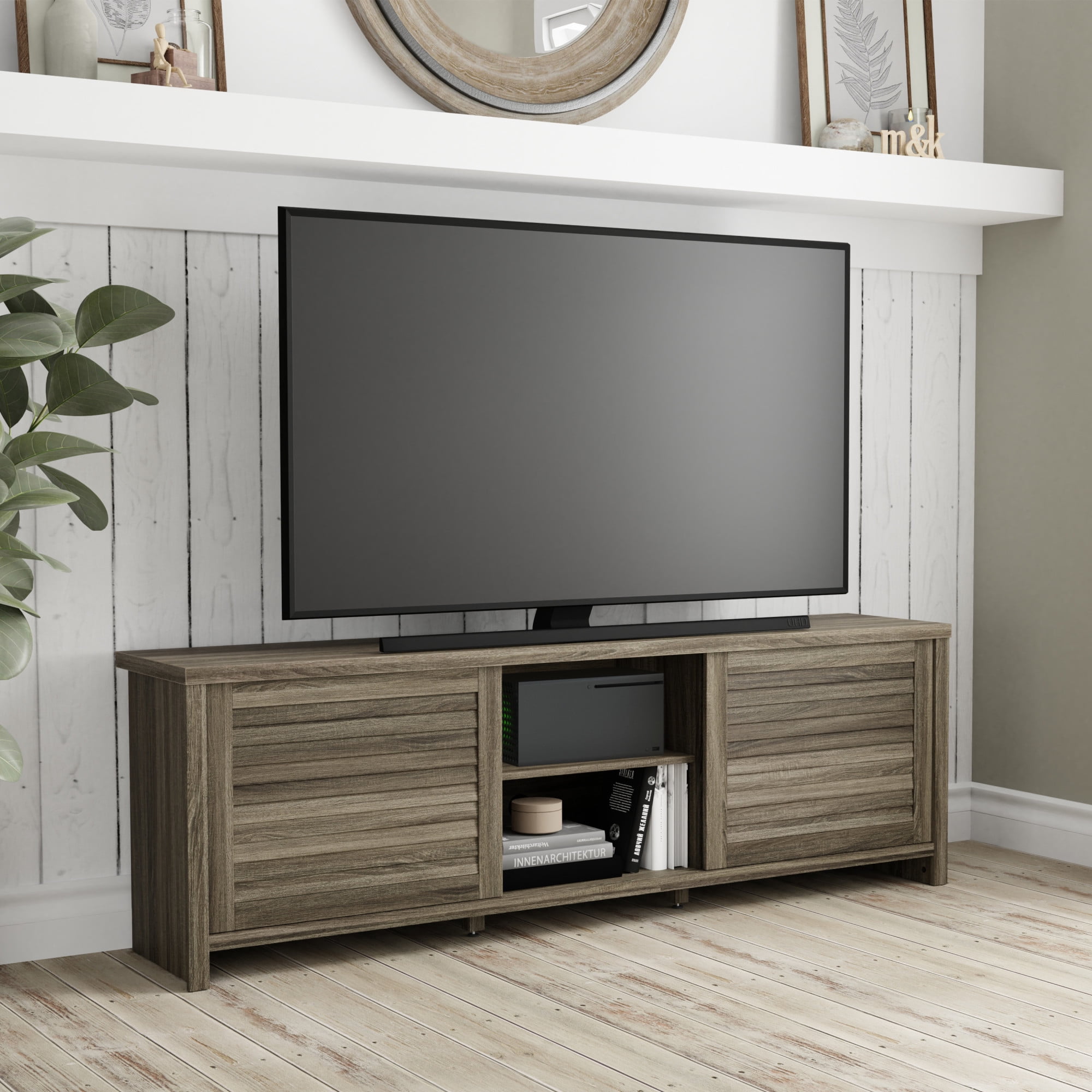 Handerson 74 inch TV Stand for TVs up to 80", Dark Oak Finish