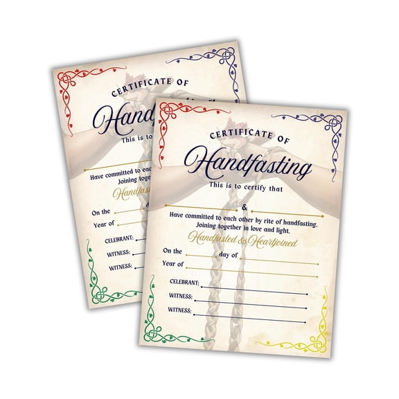 Handfasting Certificate Ceremony Cord Ribbon 6pk 8.5x11 on Linen Commitment Bound Celtic Medieval Secret Partner Parchment Marriage