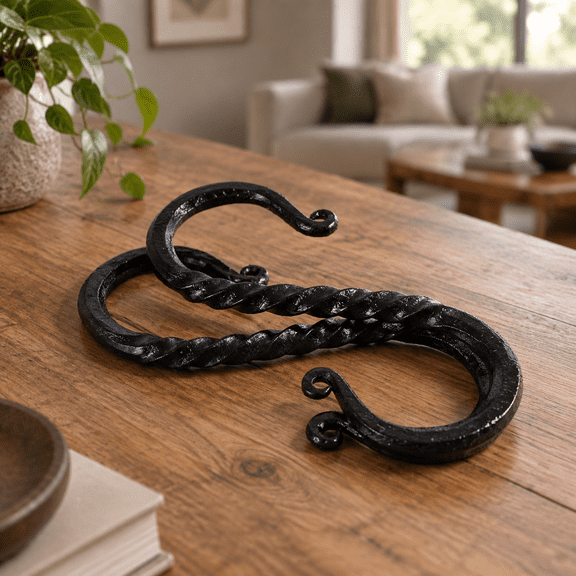 Handforged Twisted Heavy-duty S Hook 2-pack Rustic Design| Black Coated Hooks For Hanging Heavy Duty Shelving Gargrid Wall Storra