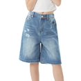 thumbnail image 1 of Handfrog Girls Jeans Shorts Ripped Denim Bermuda Elastic Waist Bottom Cotton Summer Clothes for Kids, 1 of 5