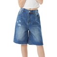 thumbnail image 1 of Handfrog Girls Jeans Shorts Ripped Denim Bermuda Elastic Waist Bottom Cotton Summer Clothes for Kids, 1 of 5