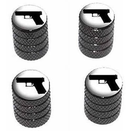 Handgun Weapon Black White Tire Rim Wheel Aluminum Valve Stem Caps, Multiple Colors
