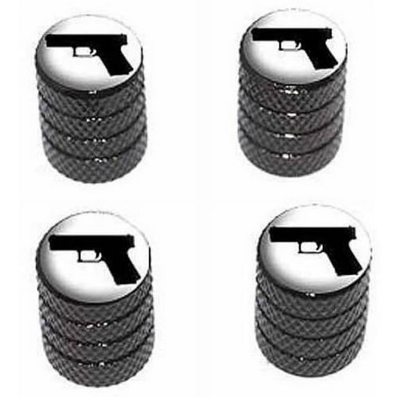 Handgun Weapon Black White Tire Rim Wheel Aluminum Valve Stem Caps, Multiple Colors