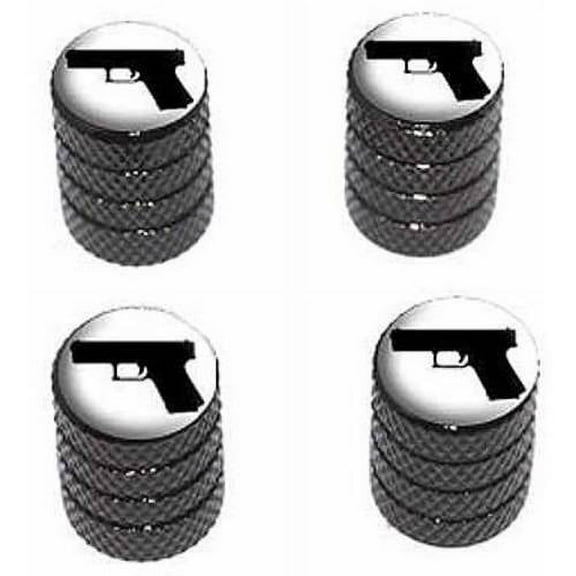 Handgun Weapon Black White Tire Rim Wheel Aluminum Valve Stem Caps, Multiple Colors