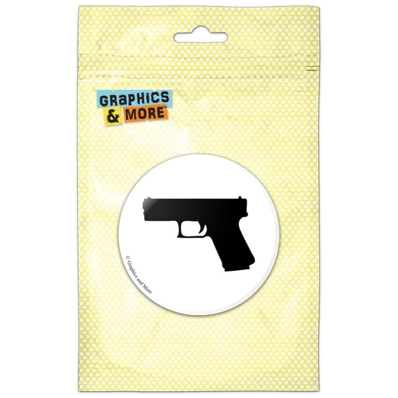 Handgun Weapon Black on White Refrigerator Button Magnet