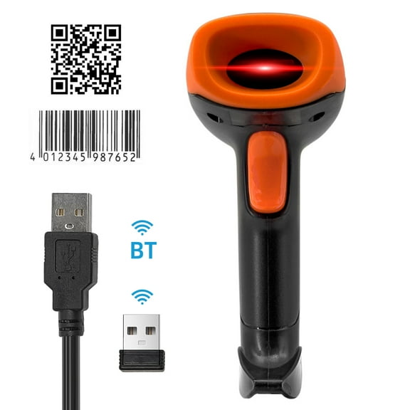 Handheld 1D/2D/QR Barcode Scanner BT+2.4G Wireless USB Wired Bar Code Reader Manual / Continuous Scanning CMOS Image Sensor Support Paper Code/Screen Code PDF417 Compatible with Windows An
