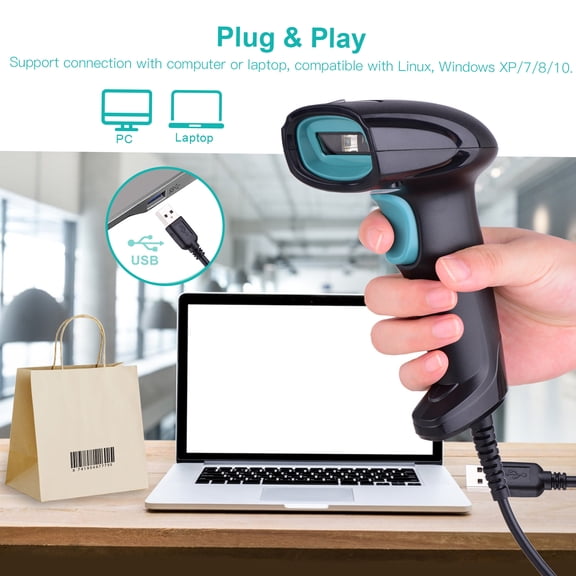 Handheld 1D Barcode Scanner - USB Wired Bar Code Reader for Supermarket, Retail, Logistics (6.2 in / 15.8 cm)