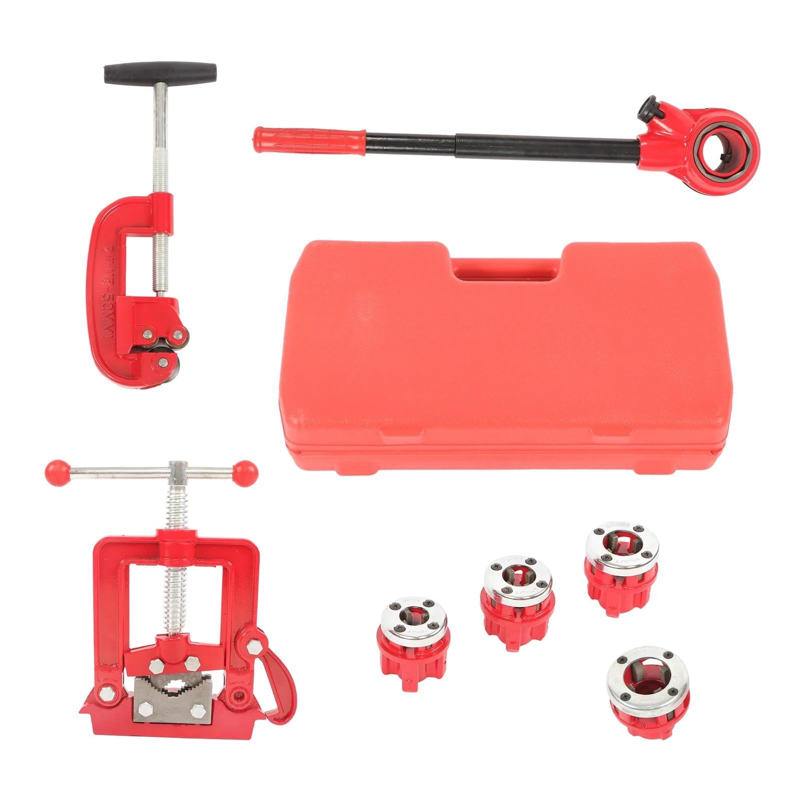 Threading Tapping Set Handheld 5-Die Threading Tool Set with Ratchet Pipe Threader & Pipe ...