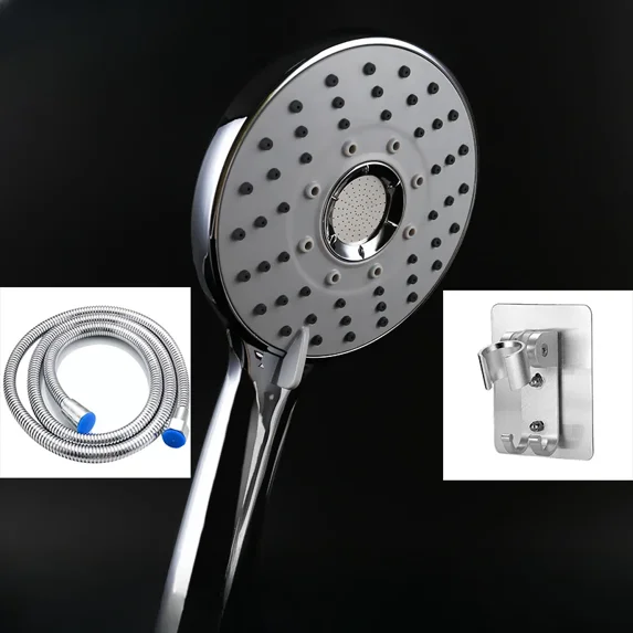 Handheld 5 Functions Pressurized Water Saving Shower Head Shower Hose Perforation-free Shower Holder Set Bathroom Accessories (SP000A-3)