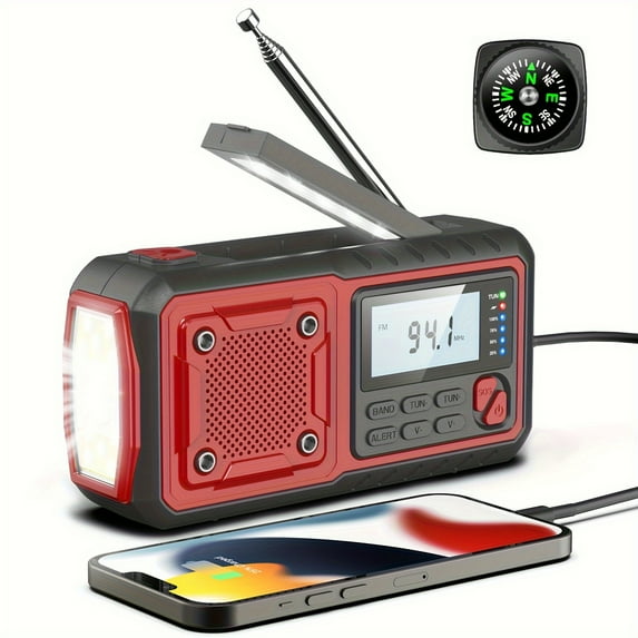 Handheld 5000mAh Solar Hand Crank NOAA Weather Radio, AM/FM, Flashlight ...