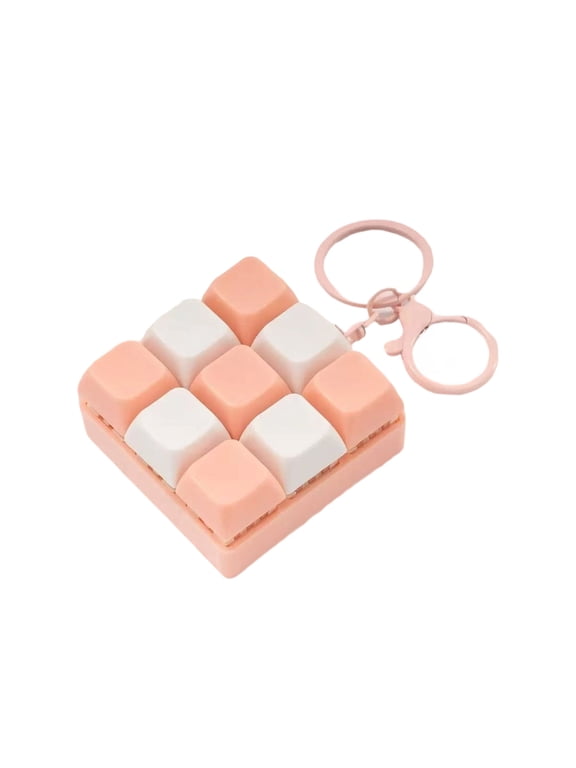 Handheld 9-Key Mechanical Switch Tester Fidget Keychain Stress Relieving Click Button Toy for Office Workers and Sensory Play Accessory, Pink