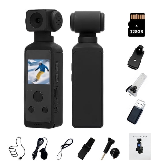 Handheld Action Camera, 270° Rotatable 5K HD WiFi Enabled Pocket Camcorder for Filming Travel Vlog Video, with Mic Clip, 30M Waterproof Case, 1.3in HD LCD Screen
