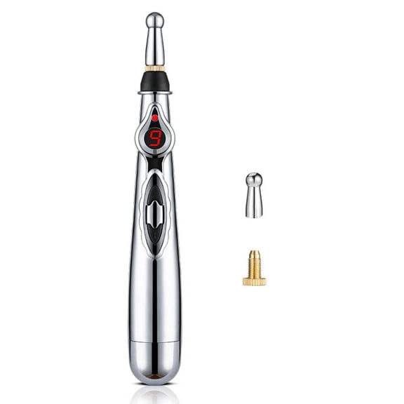 Handheld Acupoint Massage Pen with 2 Interchangeable Heads, Portable Electronic Body Massage Tool for Face, Arms, Legs, Back and Daily Relaxation