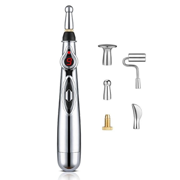 Handheld Acupoint Massage Pen with 5 Interchangeable Heads, Portable Electronic Body Massage Tool for Face, Arms, Legs, Back and Daily Relaxation