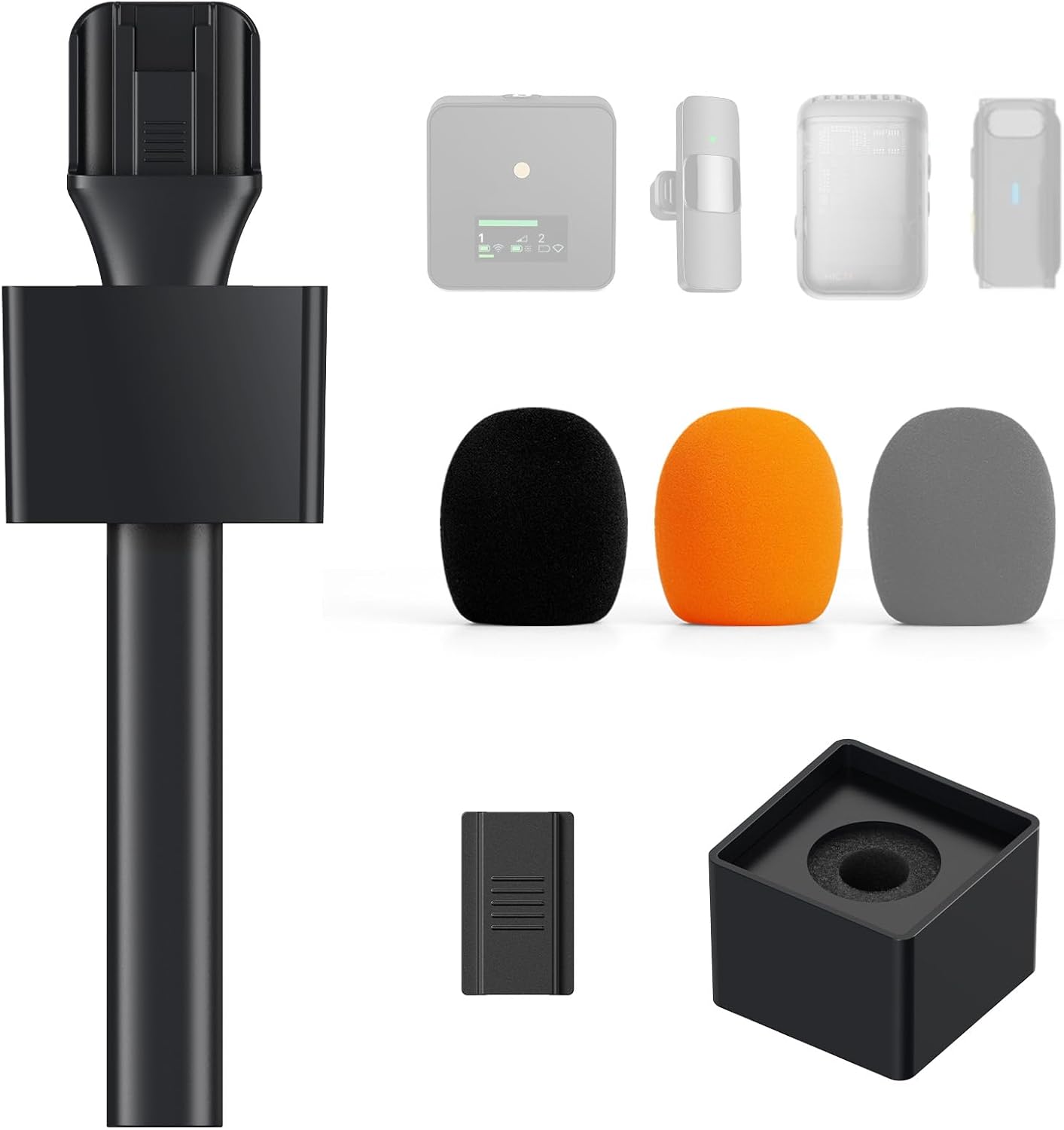Handheld Adaptor for Interview Mic, Wireless Microphone Handle for Lavalier, Compatible with , and All Lav Mic, Microfono Stand with Flag Station, Foam, Rig for Vlogging, Reports, TP20