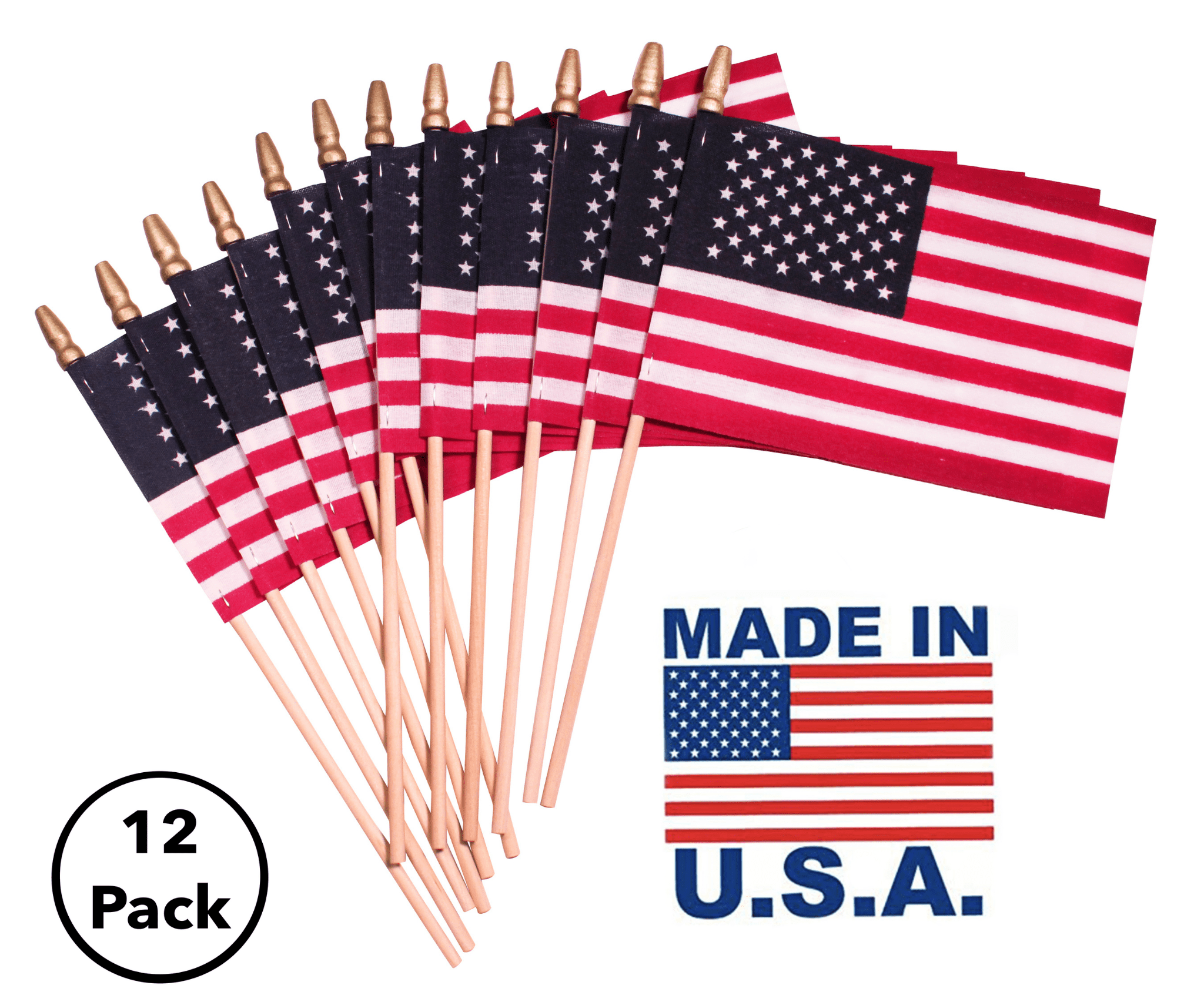 Handheld American Flags with Wooden Sticks, 4x6 Inch, Set of 12
