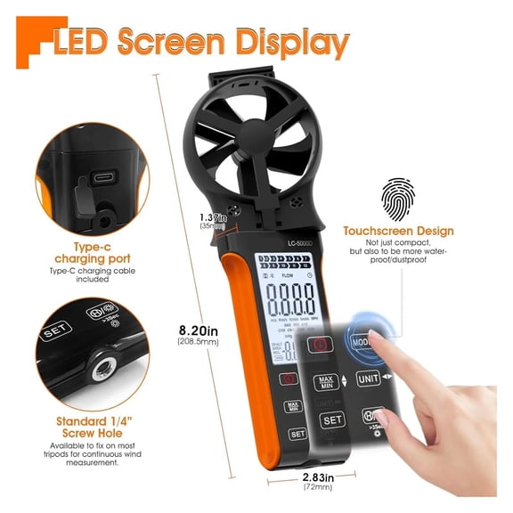 Handheld Anemometer,CFM Wind Speed Meter,HVAC Rotatable Wind Air Flow Velocity Wind Volume