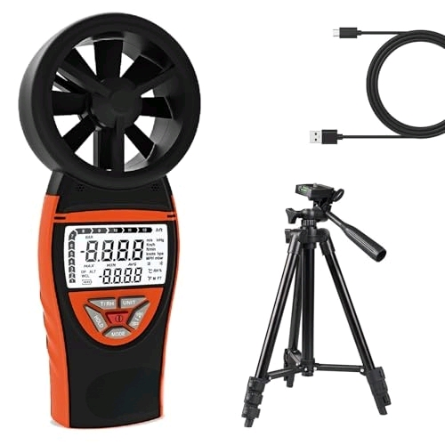 Handheld Anemometer with Tripod, for Wind Speed Temp Humidity, Digital Rechargeable Air Flow Gauge Meter, Portable CFM Measuring Device for HVAC Outdoor Shooting Golf Drone Flying$$Garden & Patio
