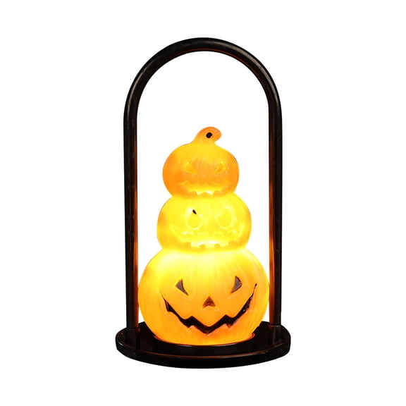 Handheld Arch Frame Pumpkin Lights LED Night Light, Triple Stacked Jack O Lantern Flameless Candle Decor Lamp, Portable Fall Halloween Table Atmosphere Ornament