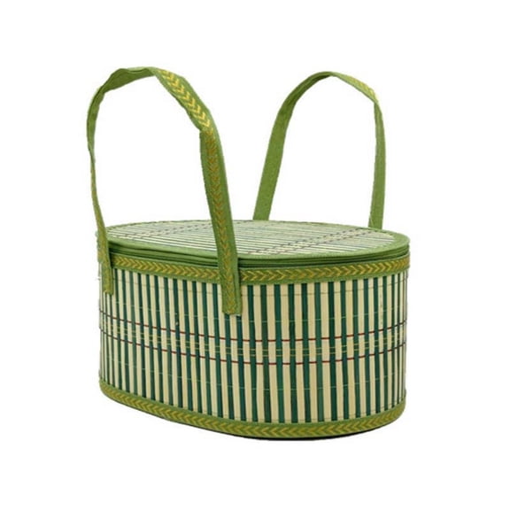 Handheld Bamboo Storage Basket with Lid Woven Bamboo Organizer Eco-Friendly Multipurpose Basket for Snacks Sundries Camping Home Use
