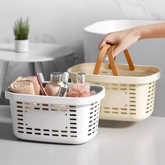 Handheld Bath Storage Basket, Large Open Hollow Basket, Portable Toiletry Organizer, Sturdy Container for Shower Use and Bathroom Sundries Arrangement, B-Yellow