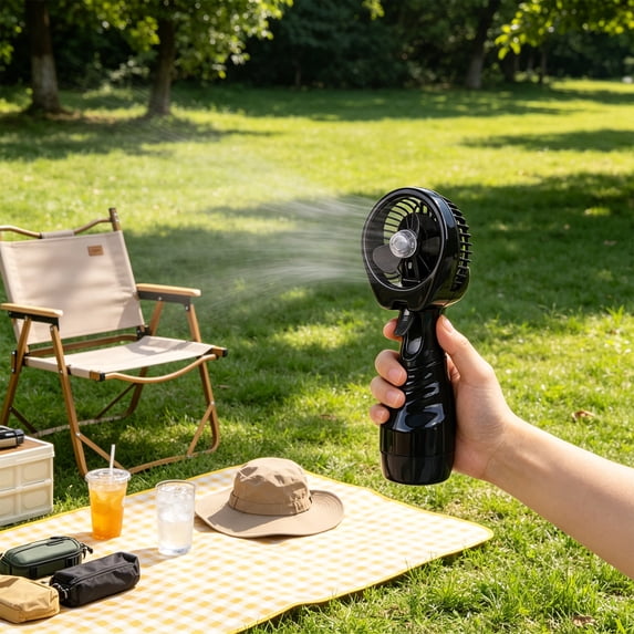 Handheld Battery Powered Misting Fan, 10.6in Portable Water Spray Cooling Fan, Fine Mist Personal Fan for Travel, Beach, Camping, Theme Park, Hot Summer Outdoor Cooling Gift, Black