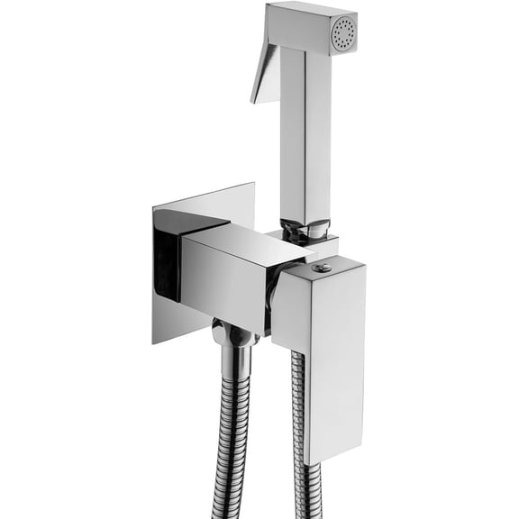 Handheld Bidet Sprayer Hot and Cold Mixing Kit Set Chrome Brass | Warm Water Value Mixer, Modern Square Design, Concealed Bidet Hand Held Sprayer Shattaf Bathroom Attachment For Toilet