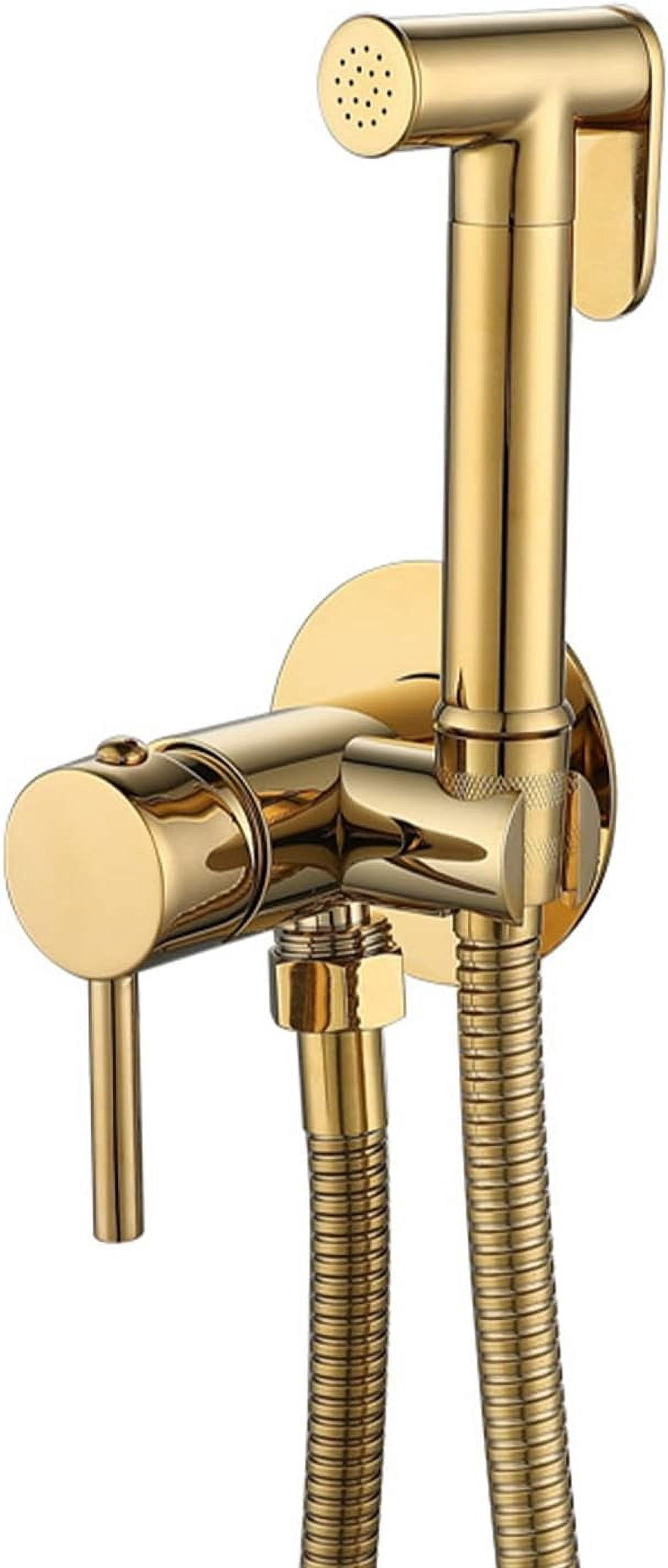 Handheld Bidet Sprayer Kit, Brass Faucet Sprayer Attachment for Toilet Mixed Bidet Faucet with Hot and Cold Water Single Handle Wall Mount Bidet Sprayer (Titanium Gold)