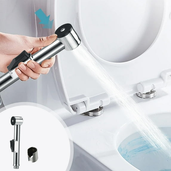 Handheld Bidet Sprayer | Muslim Hygienic Toilet Douche | Shower Head with ABS Plastic Construction | Silver Finish | Includes Sprayer, Base & Water Pipe