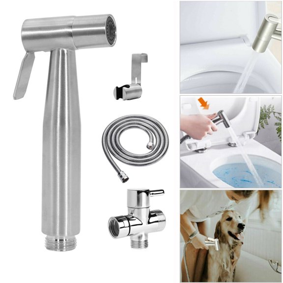 "Handheld Bidet Sprayer for Toilet/Bathroom/Pet, Stainless Steel Spray Attachment for Feminine Wash, Baby Cloth Diaper Washer, Aousthop Shower Sprayer with 59in Hose, T-Valve and Bracket Holder"