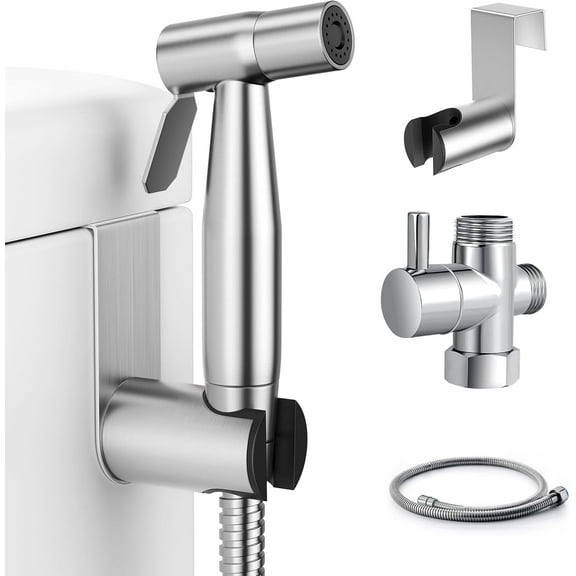 Handheld Bidet Sprayer for Toilet, Brushed Nickel Bidet Attachment for Toilet Adjustable Water Pressure Control with Bidet Hose for Feminine Wash Baby Diaper Cloth