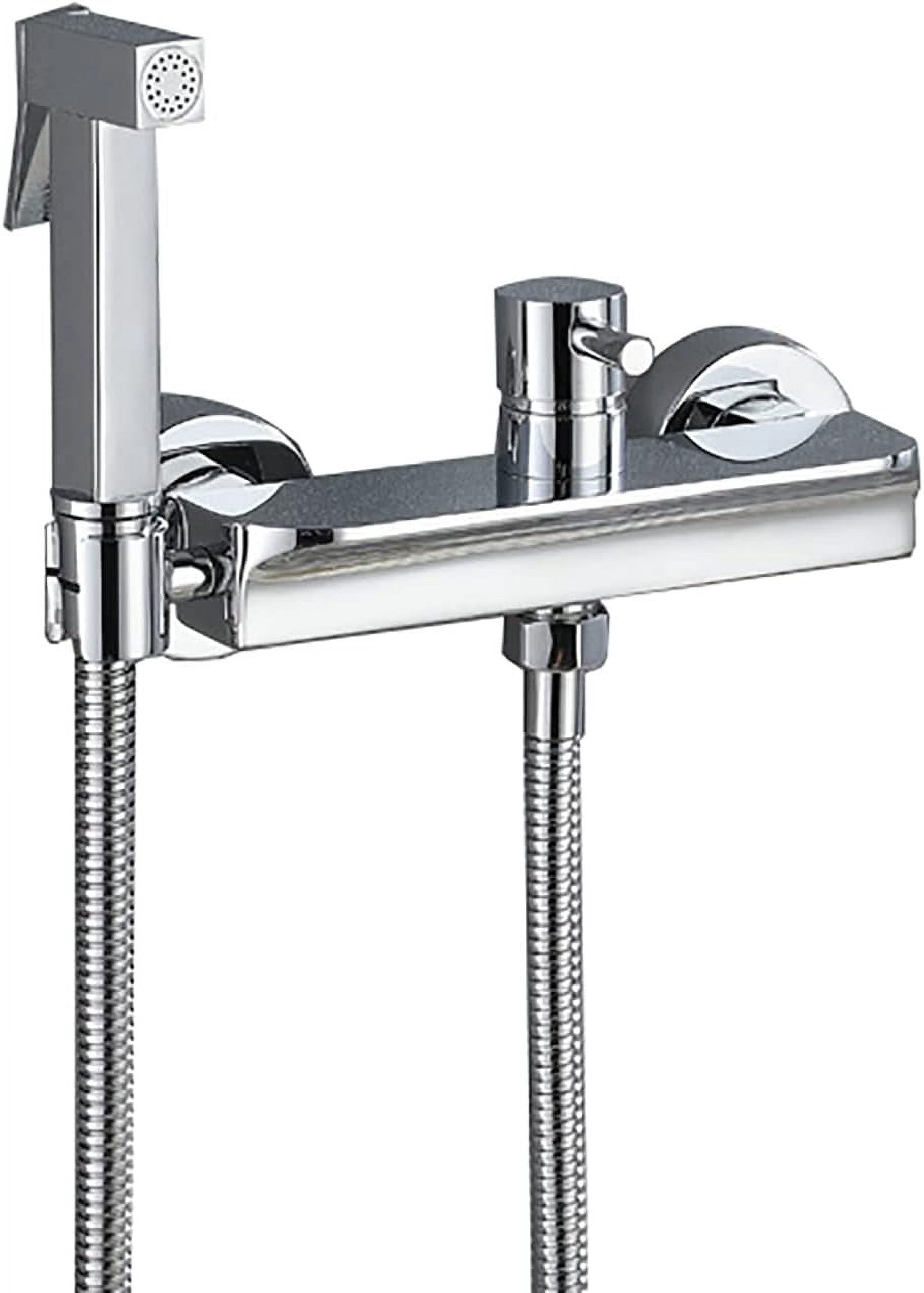 Handheld Bidet Sprayer for Toilet, Chrome Brass Bathroom Cloth Diaper Sprayer Set with Cold and Hot Water, Wall Mounted Toilet Bidet Sprayer Kit for Bathing Pets,Stainless Steel Hose