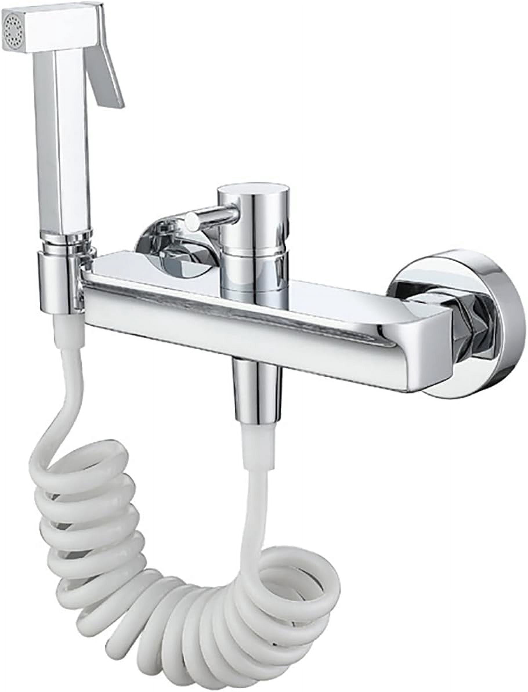 Handheld Bidet Sprayer for Toilet, Chrome Brass Bathroom Cloth Diaper Sprayer Set with Cold and Hot Water, Wall Mounted Toilet Bidet Sprayer Kit for Bathing Pets,Stainless Steel Hose