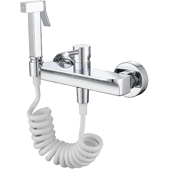 Handheld Bidet Sprayer for Toilet, Chrome Brass Bathroom Cloth Diaper Sprayer Set with Cold and Hot Water, Wall Mounted Toilet Bidet Sprayer Kit for Bathing Pets,Stainless Steel Hose